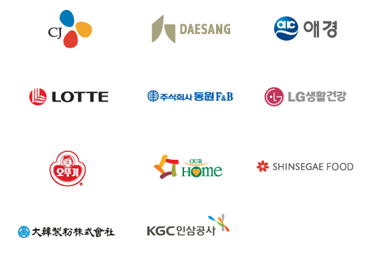 国内（韓国）納入先 1: CJ, DAESANG, 愛敬, LOTTE, 東遠F&B, LG生活健康, オットギ, OurHome, SHINSEGAE FOOD, 大韓製粉, KGC人参公社